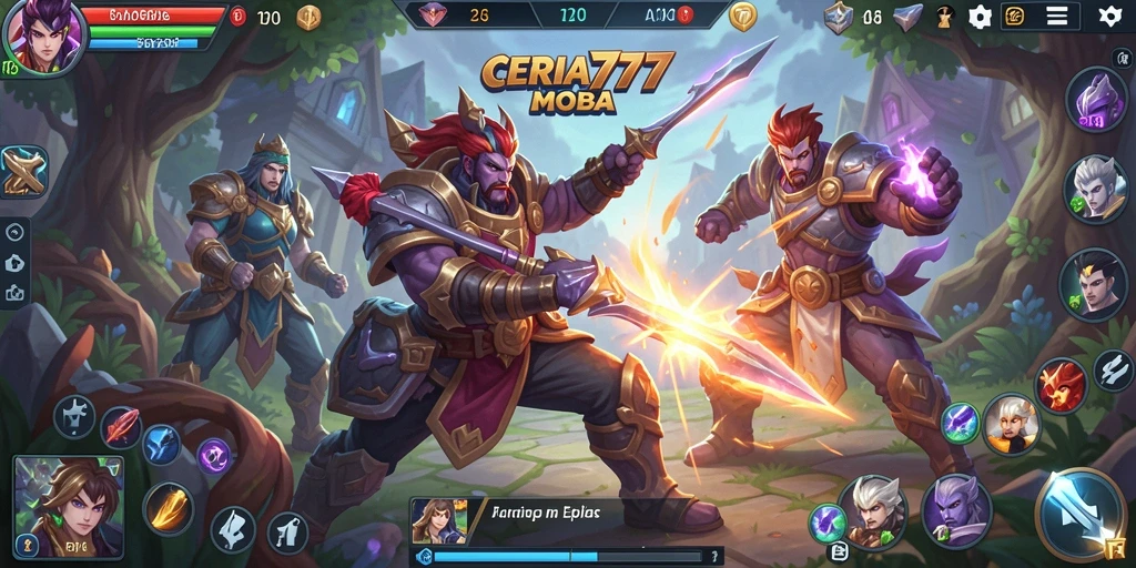 Screenshot CERIA777 menampilkan aksi intens dalam pertarungan MOBA.