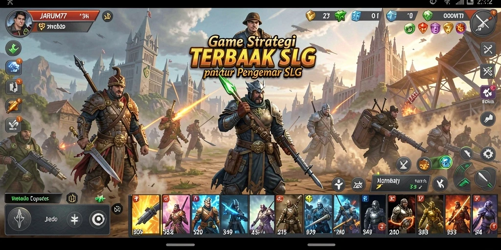 Tangkapan layar gameplay JARUM77 yang menunjukkan pertempuran strategis.