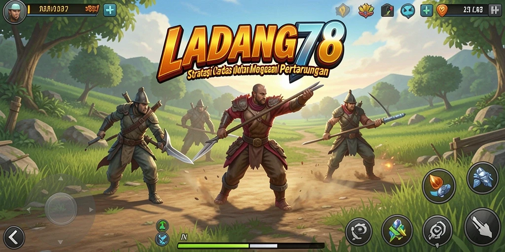 Screenshot utama menampilkan aksi seru dalam pertarungan strategi.