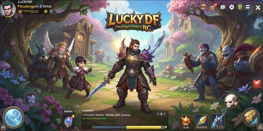 Tampilan menawan dari gameplay LUCKYDF dengan karakter RPG yang beraksi.