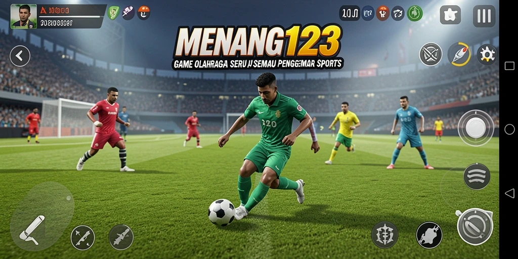 Tampilan gameplay <strong>MENANG123</strong> dengan aksi penuh semangat di lapangan olahraga.