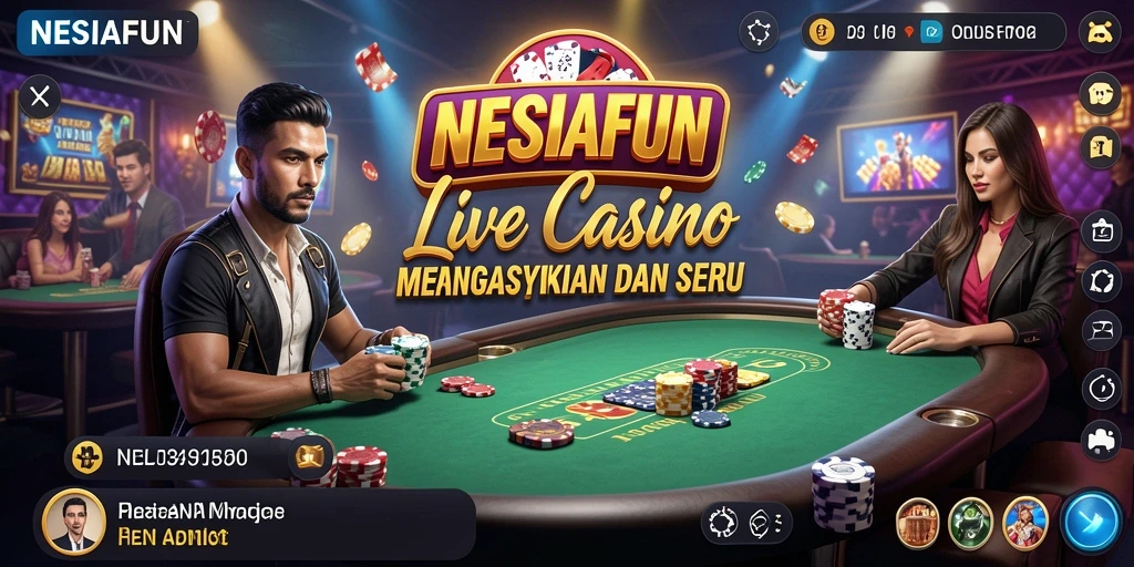 Screenshot gameplay Live Casino yang menampilkan dealer cantik dan permainan seru.