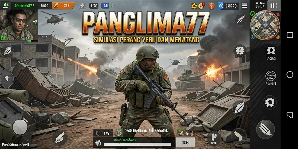 Screenshot utama gameplay PANGLIMA77 yang menunjukkan pertempuran strategis.