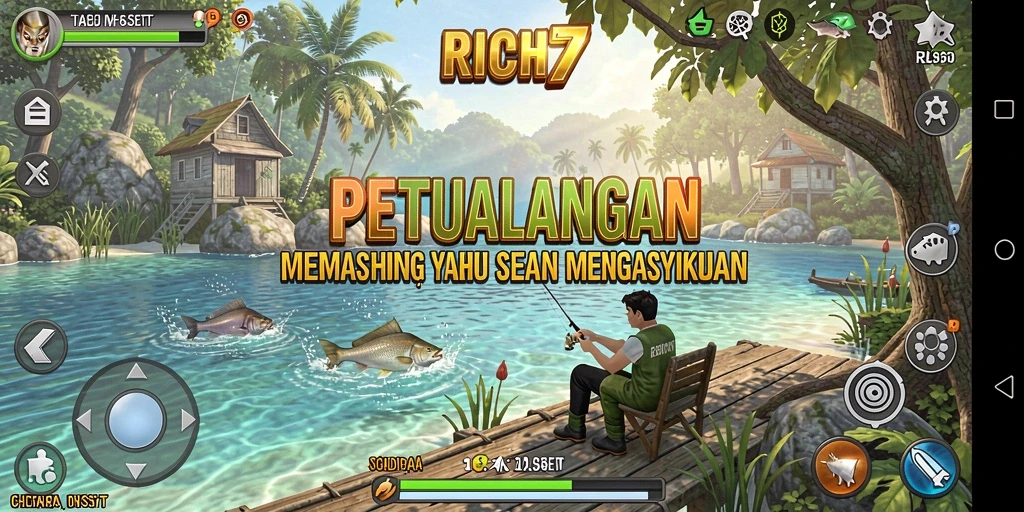 Tampilan gameplay RICH7 yang menampilkan aksi memancing yang seru.