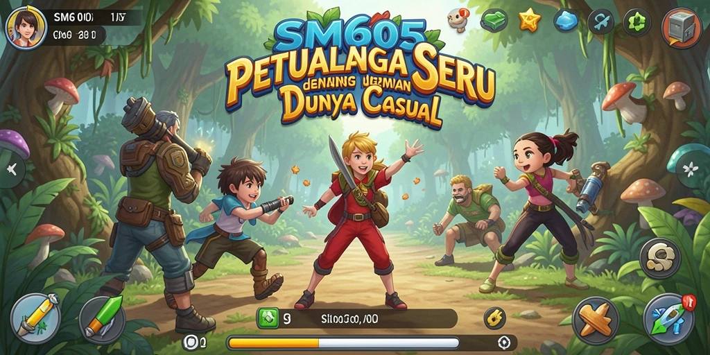 Screenshot gameplay SM605 yang penuh warna dan menarik.