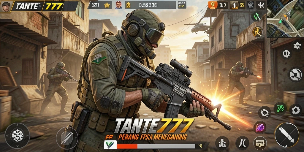 Tangkapan layar gameplay TANTE777 yang menunjukkan aksi tembak-menembak yang intens.
