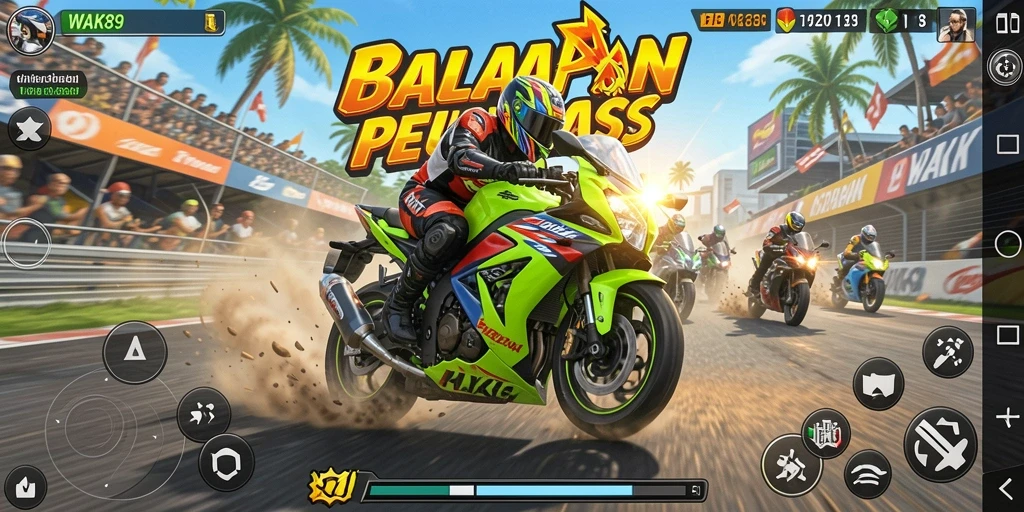 Gameplay WAK89 menampilkan balapan motor yang seru dan mendebarkan.